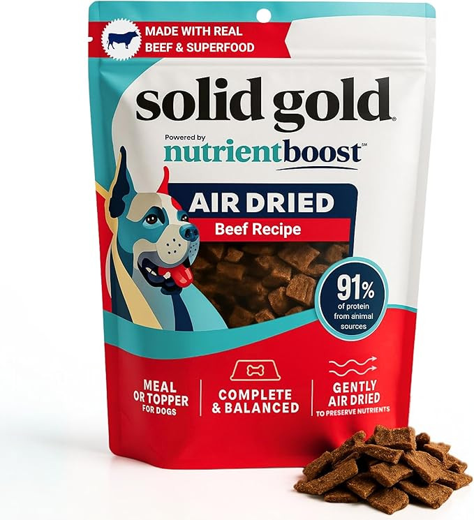 Solid Gold Air Dried Dog Food Toppers For Picky Eaters - Healthy Dog Treats Made With Real Beef To Serve As Meal Topper Or Dog Treat - Supports Muscle Growth, Immunity, And Healthy Digestion - 2 Lb