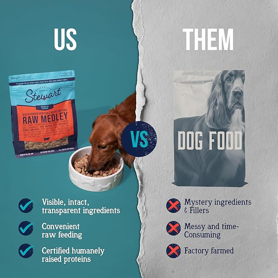 Stewart Raw Medley Freeze Dried Dog Food, Beef & Garden Vegetable Recipe, 1 Pound Bag, Made With Real Whole Foods And Raw Protein