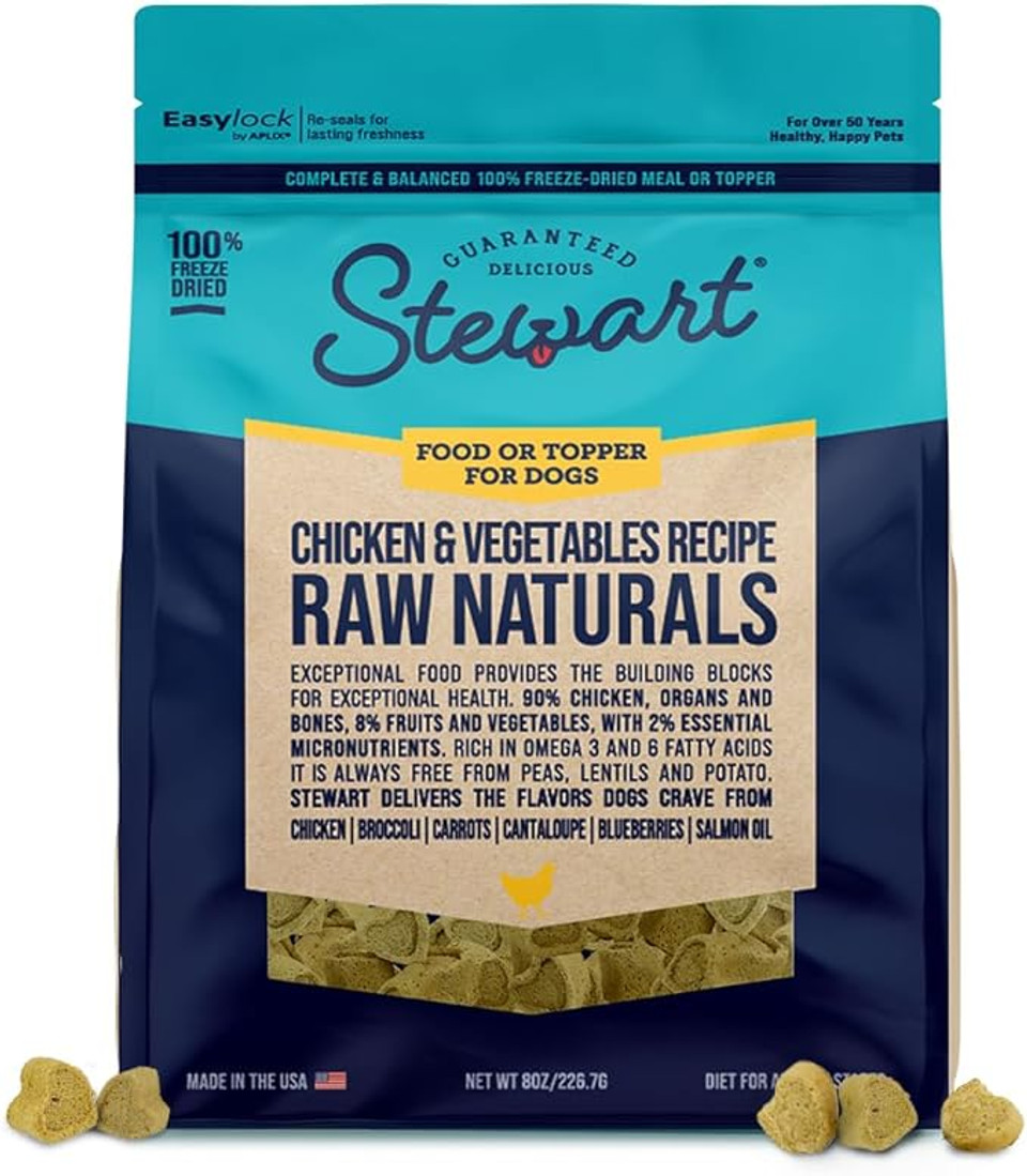 Stewart Raw Naturals Freeze Dried Dog Food, Chicken & Vegetables Recipe, 8 Ounce Bag, Complete And Balanced Nutrition