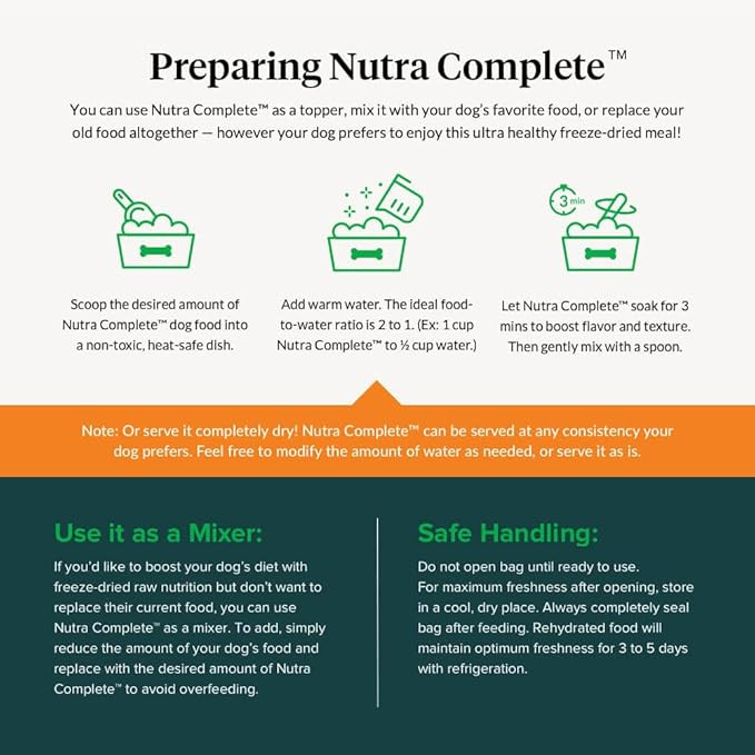 Ultimate Pet Nutrition Nutra Complete Raw Freeze Dried Dog Food, Veterinarian Formulated With Antioxidants, Prebiotics & Amino Acids (5 Ounce, Beef)