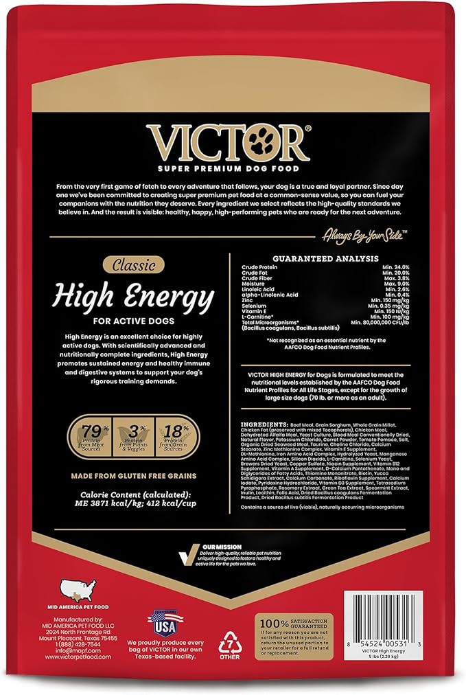 Victor Super Premium Dog Food  High Energy Dry Dog Food For Active Dogs  Gluten Free Dog Food With Beef And Chicken Meal Proteins For Sporting Dogs  All Breeds And All Life Stages, 5 Lb
