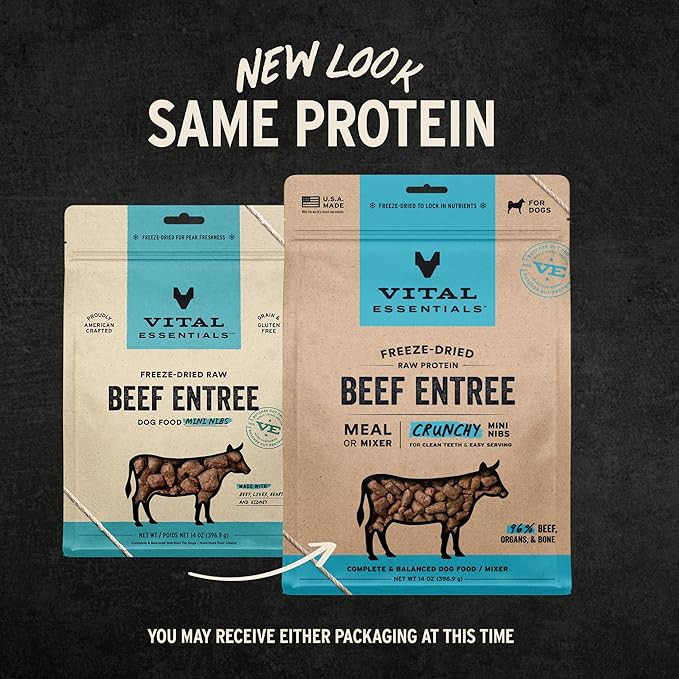 Vital Essentials Freeze Dried Raw Dog Food, Beef Mini Nibs Entree, 14 Oz