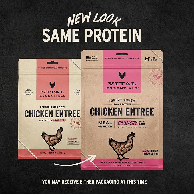 Vital Essentials Freeze Dried Raw Dog Food, Chicken Mini Nibs Entree, 14 Oz