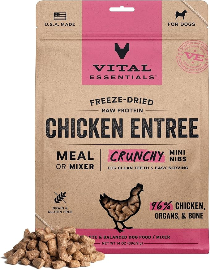Vital Essentials Freeze Dried Raw Dog Food, Chicken Mini Nibs Entree, 14 Oz