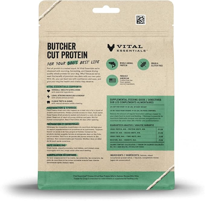 Vital Essentials Freeze Dried Raw Protein Mix-In Dog Food Topper, Salmon Mini Nibs Topper For Dogs, 6 Oz