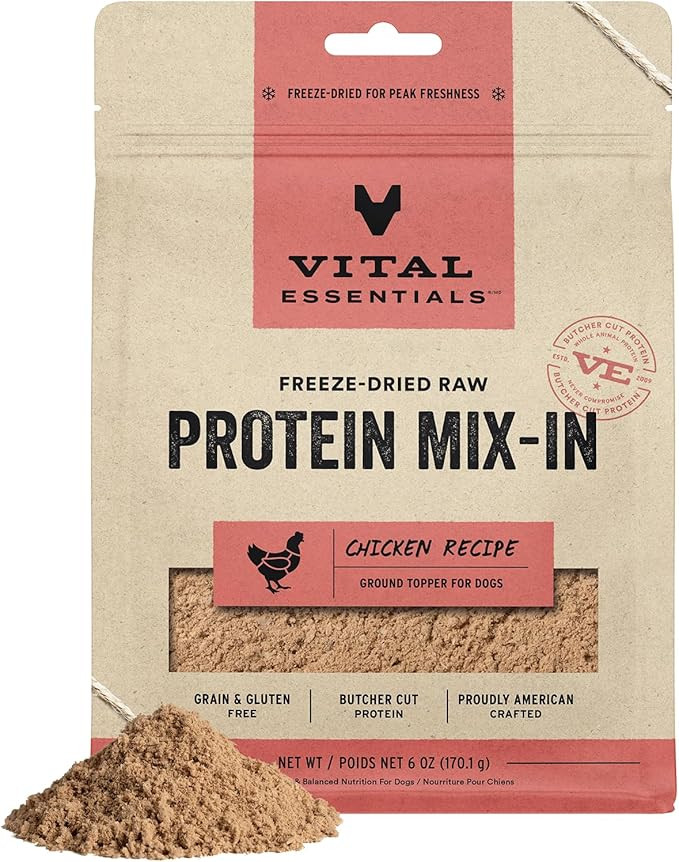 Vital Essentials Freeze Dried Raw Protein Mix-In Dog Food Topper, Chicken Ground Topper For Dogs, 6 Oz