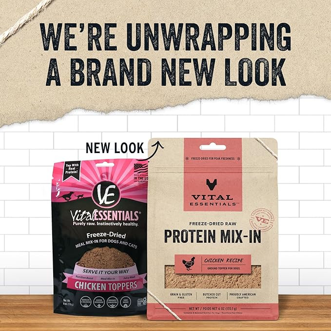 Vital Essentials Freeze Dried Raw Protein Mix-In Dog Food Topper, Chicken Ground Topper For Dogs, 6 Oz