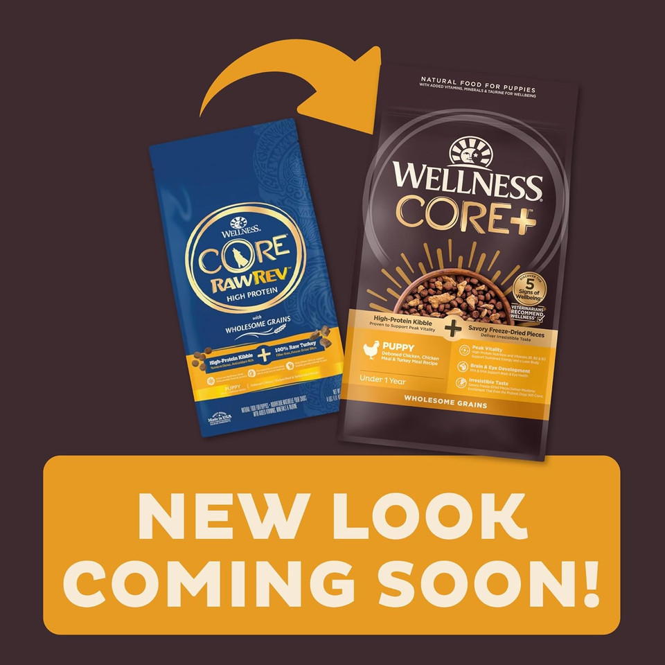 Wellness Core Rawrev Dry Puppy Food With Wholesome Grains, Natural Ingredients, Made In Usa With Real Freeze-Dried Meat (Puppy, Turkey, 4 Lbs)