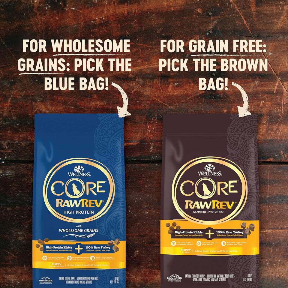 Wellness Core Rawrev Dry Puppy Food With Wholesome Grains, Natural Ingredients, Made In Usa With Real Freeze-Dried Meat (Puppy, Turkey, 4 Lbs)
