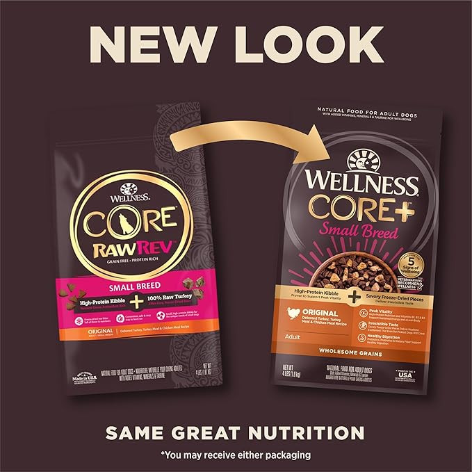 Wellness Core Rawrev Dry Puppy Food With Wholesome Grains, Natural Ingredients, Made In Usa With Real Freeze-Dried Meat (Puppy, Turkey, 4 Lbs)