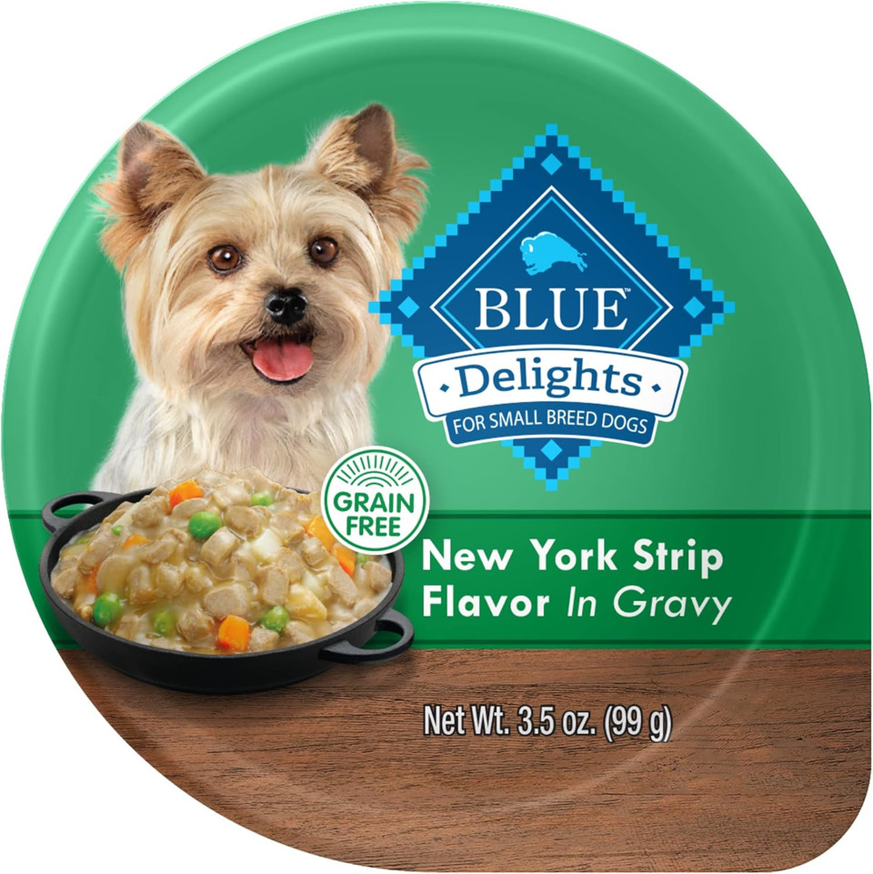 Blue Buffalo Delights Small Breed Natural Wet Dog Food, Ny Strip Flavor In Gravy, 3.5-Oz. Cups, 12 Count