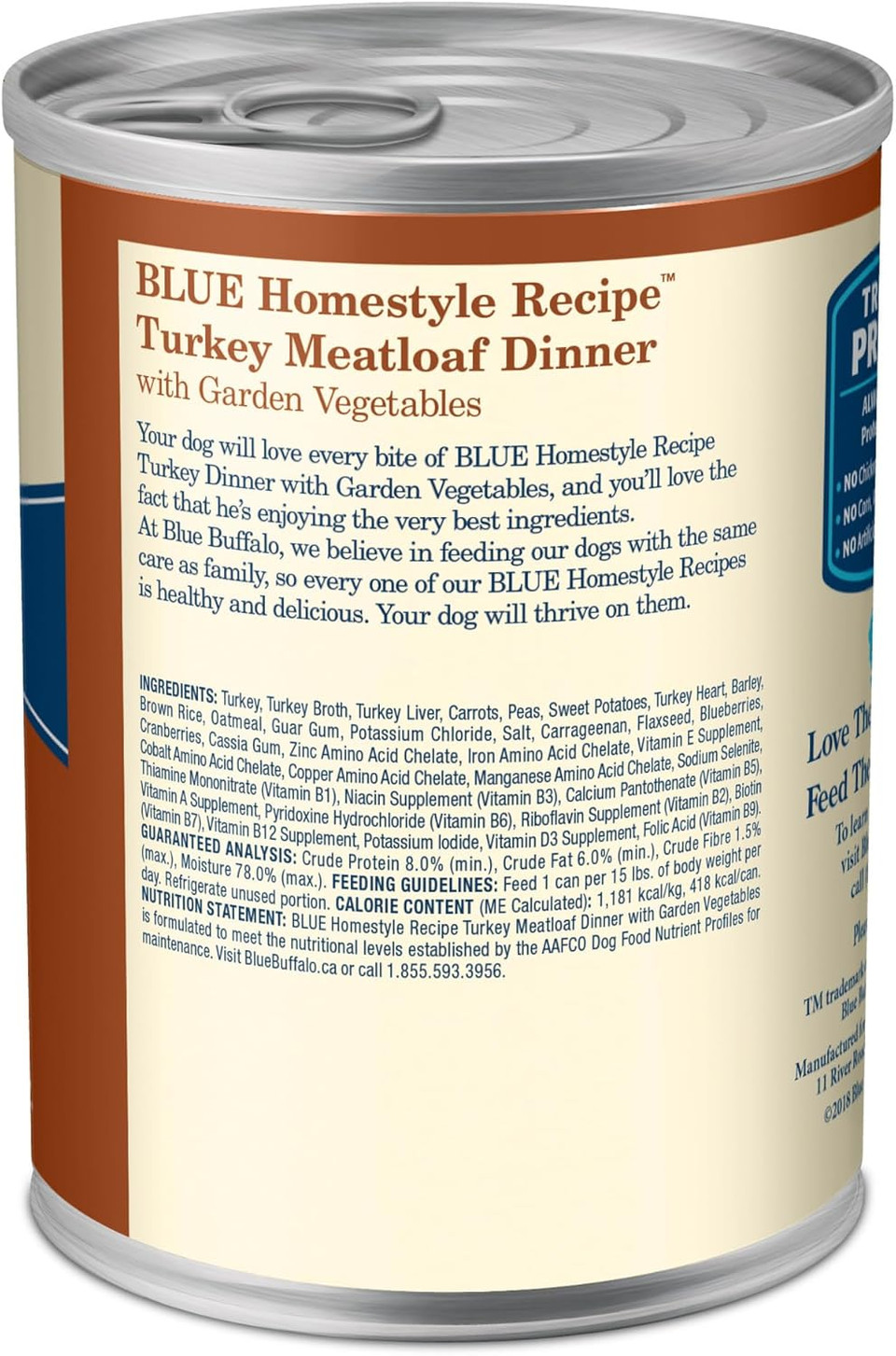 Blue Buffalo Homestyle Recipe Adult Wet Dog Food, Made With Natural Ingredients, Turkey Dinner With Garden Vegetables, 12.5-Oz. Can (Pack Of 12)