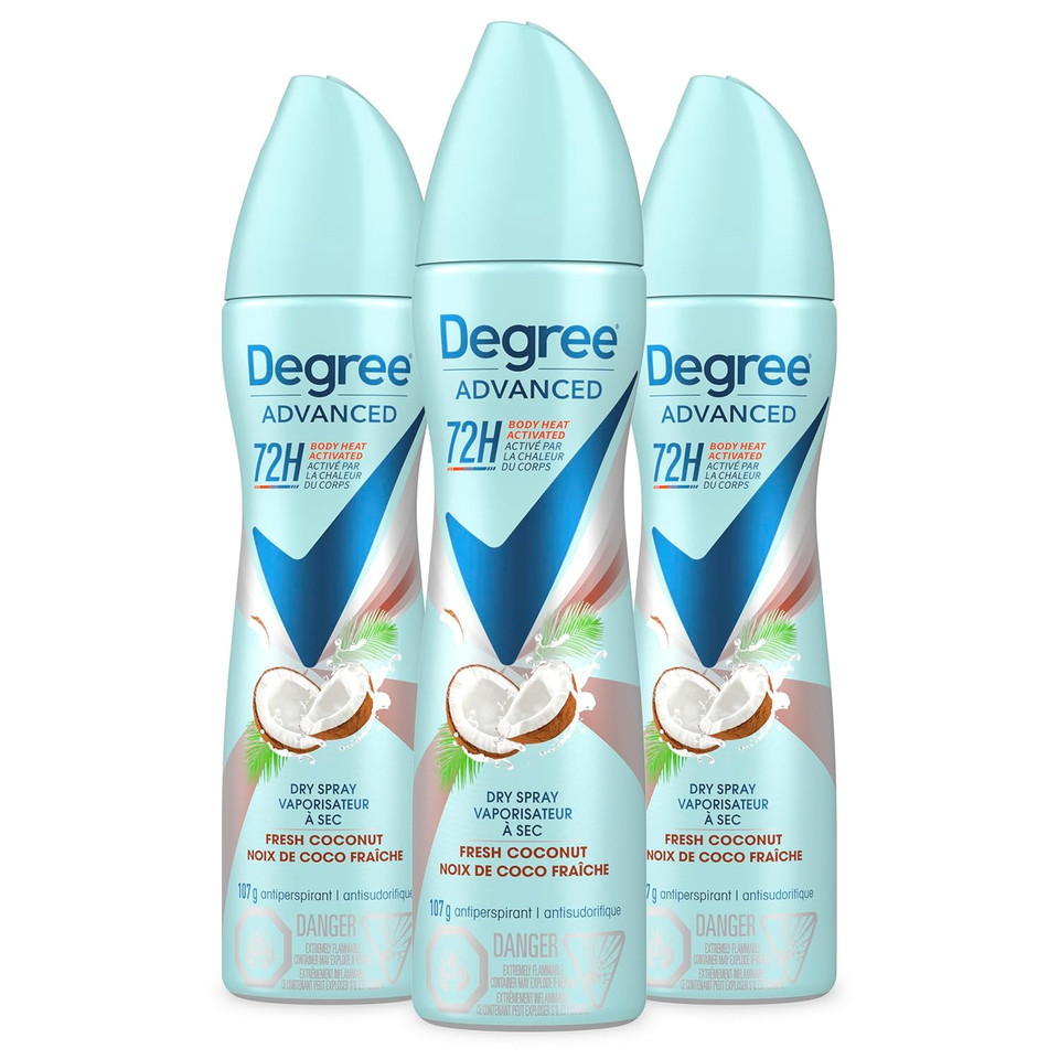 Degree Advanced Antiperspirant Deodorant Dry Spray Coconut & Hibiscus 3 Count 72-Hour Sweat And Odor Protection Deodorant Spray With Motionsense Technology 3.8 Oz