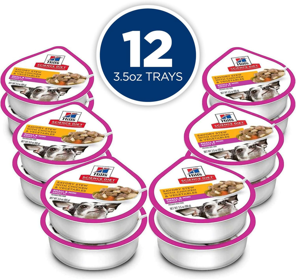 Hill'S Science Diet Small & Mini, Senior Adult 7+, Small & Mini Breeds Senior Premium Nutrition, Wet Dog Food, Chicken & Vegetables Stew, 3.5 Oz Tray, Case Of 12