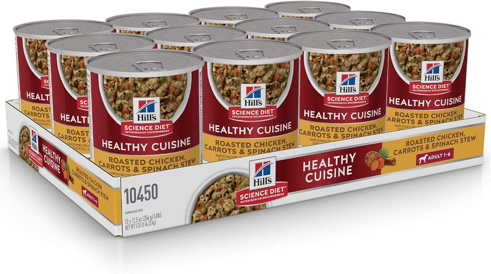 Hill'S Science Diet Healthy Cuisine, Adult 1-6, Great Taste, Wet Dog Food, Roasted Chicken, Carrots & Spinach Stew, 12.5 Oz Can, Case Of 12