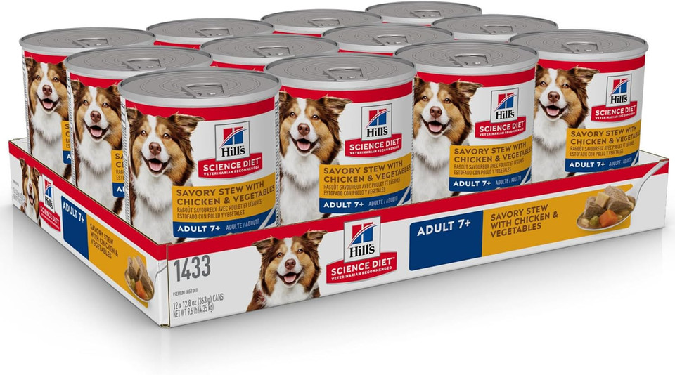 Hill'S Science Diet Adult 7+, Senior Adult 7+ Premium Nutrition, Wet Dog Food, Chicken & Vegetables Stew, 12.8 Oz Can, Case Of 12