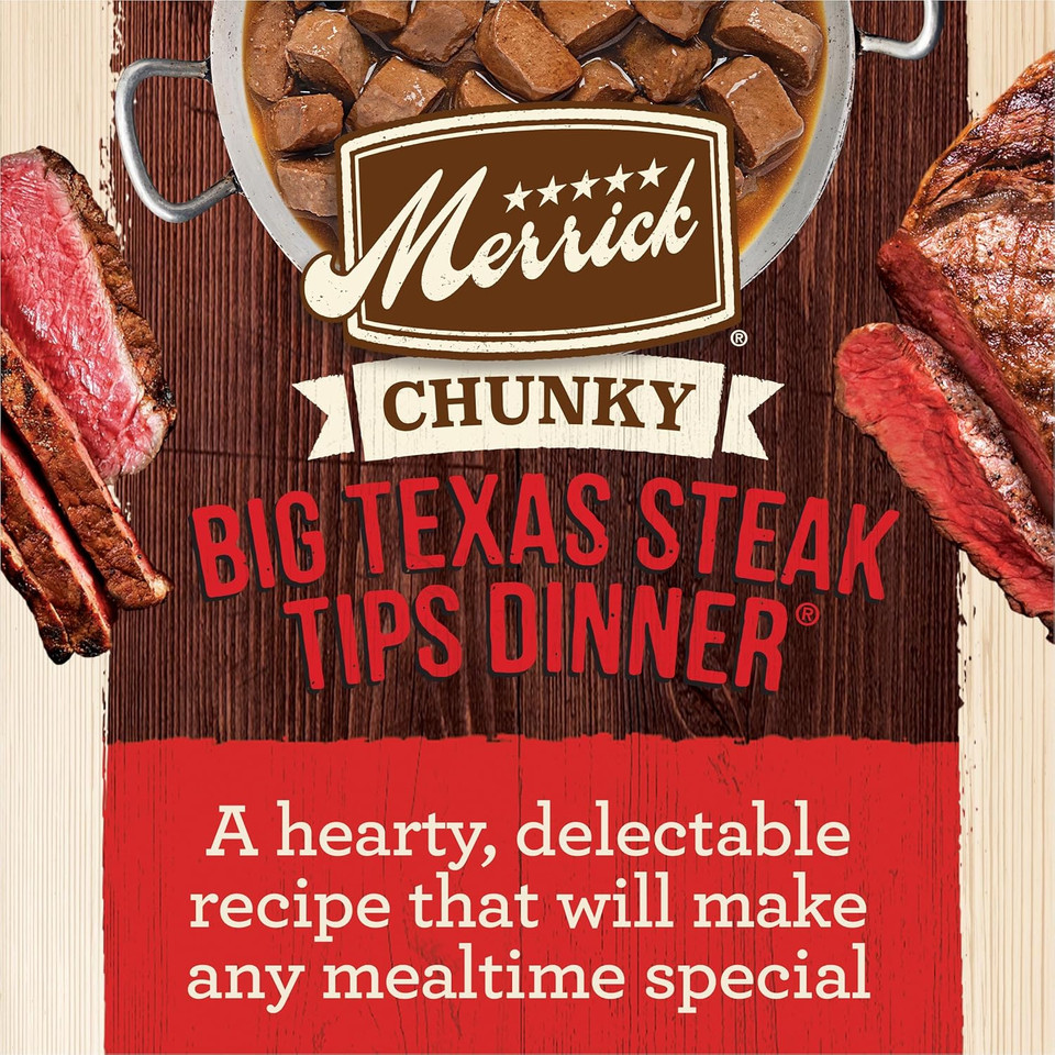 Merrick Chunky Grain Free Premium And Wholesome Canned Dog Food, Real Meat Big Texas Steak Tips Dinner - (Pack Of 12) 12.7 Oz. Cans