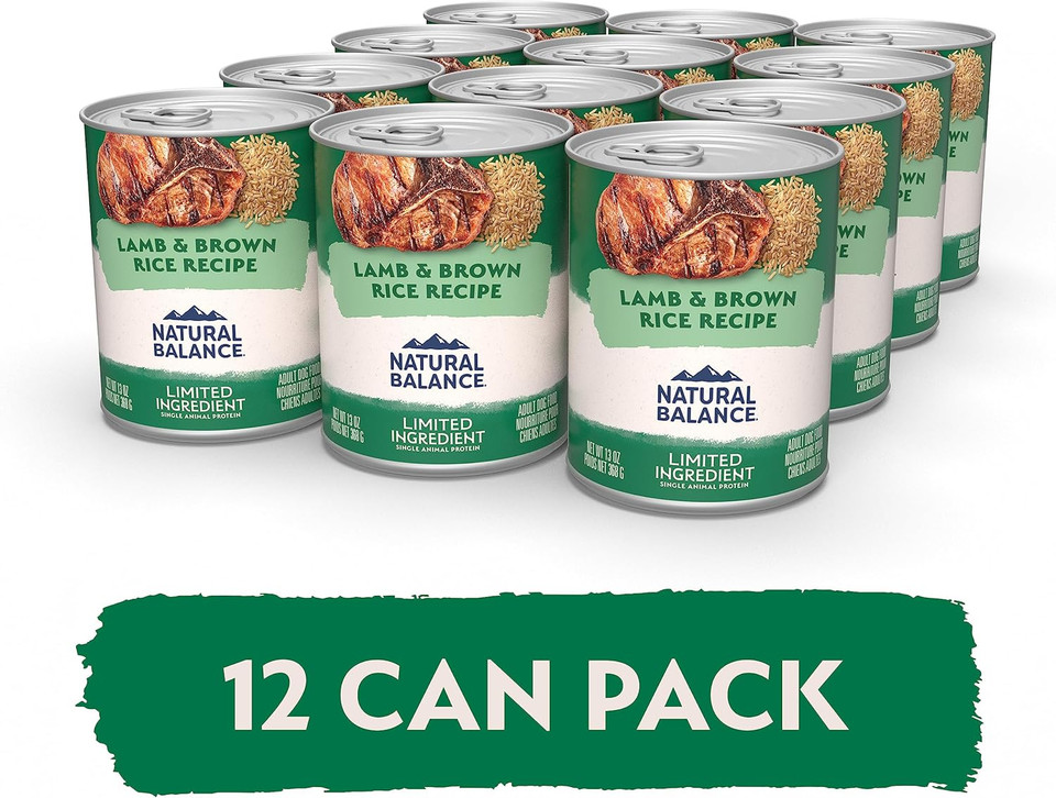Natural Balance Limited Ingredient Adult Wet Canned Dog Food With Healthy Grains, Lamb & Brown Rice Recipe, 13 Ounce (Pack Of 12)