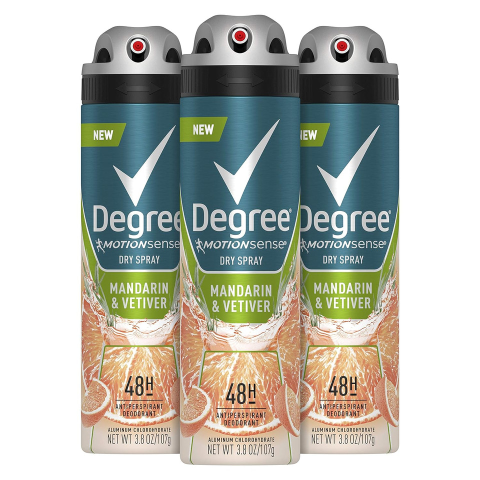 Degree Men Antiperspirant Deodorant Mandarin & Vetiver 3 Count Spray 48-Hour Protection 3.8 Oz3.80 Ounce (Pack Of 3)