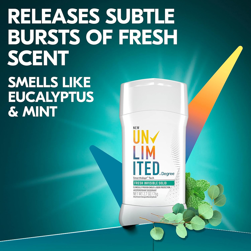 Degree Unlimited Antiperspirant Deodorant Stick Fresh 2 Count Long-Lasting Sweat & Odor Protection With Antiperspirant Technology Smartadapt Tech 2.7 Oz