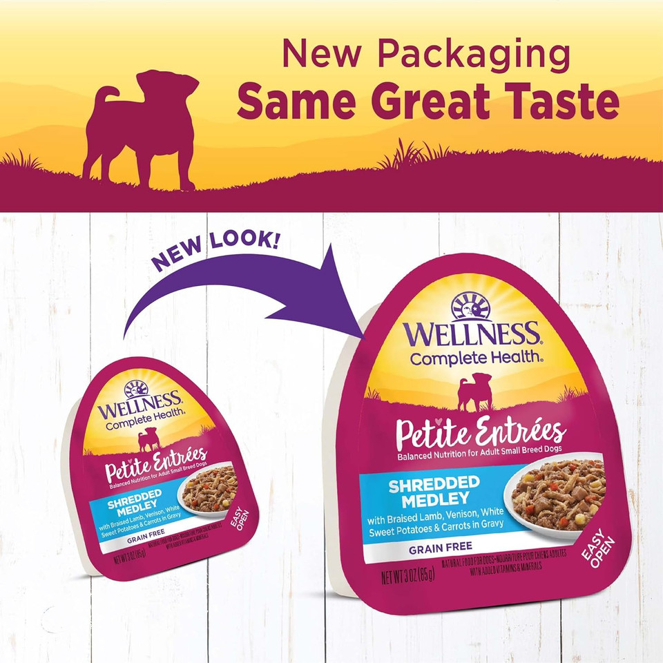 Wellness Petite Entrã£Â©Es Shredded Medley With Braised Lamb, Venison, White Sweet Potatoes & Carrots, 3 Ounce (Pack Of 12)