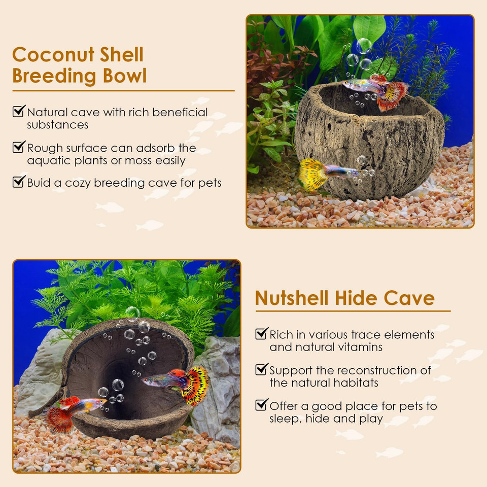 Katumo Fish Tank Decorations, 17 Pcs Aquarium Decors Natural Nutshell Cave Small Coral Driftwoods For Aquatic Pets Fish Tank Ornaments Reptile Decors