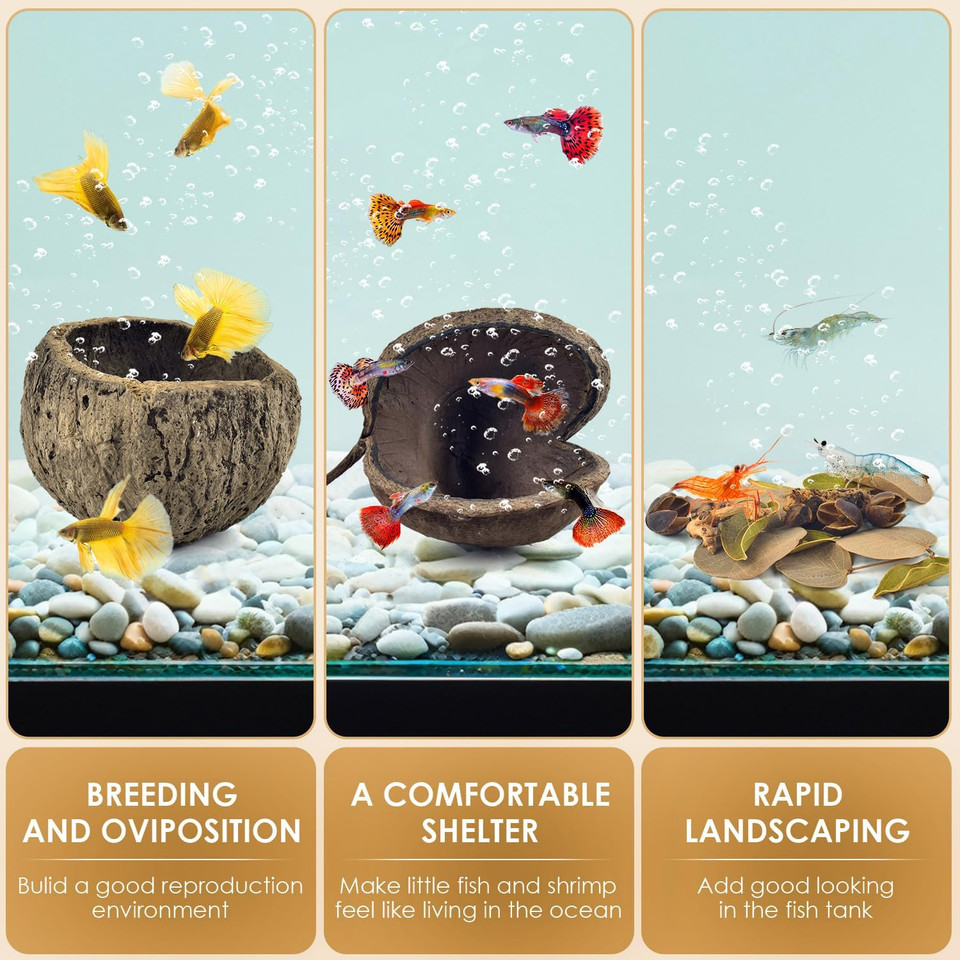 Katumo Fish Tank Decorations, 17 Pcs Aquarium Decors Natural Nutshell Cave Small Coral Driftwoods For Aquatic Pets Fish Tank Ornaments Reptile Decors