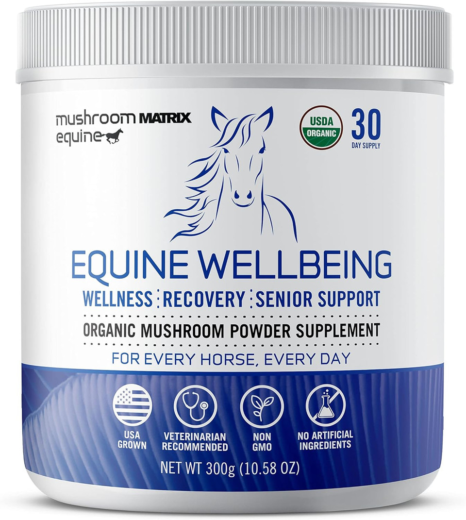 Om Mushroom Matrix - Equine | Wellbeing | Usa Grown Human-Grade Organic Mushroom Powder Show Safe Horse Supplement | Wellness, Recovery, & Senior Support | 300 Grams, 10.5 Oz