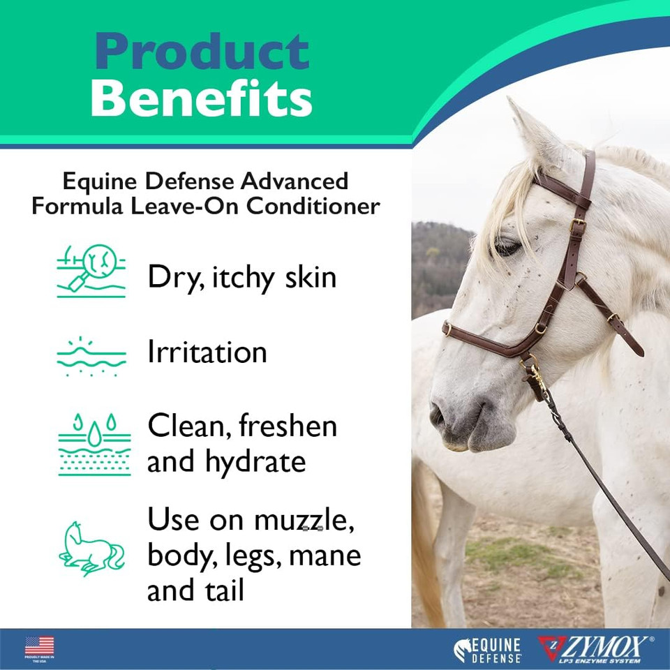 Zymox Equine Defense Advanced Formula Leave-On Conditioner, 12Oz.  Horse Coat Care: Detangles, Soothes, & Moisturizes Skin, Mane & Tail