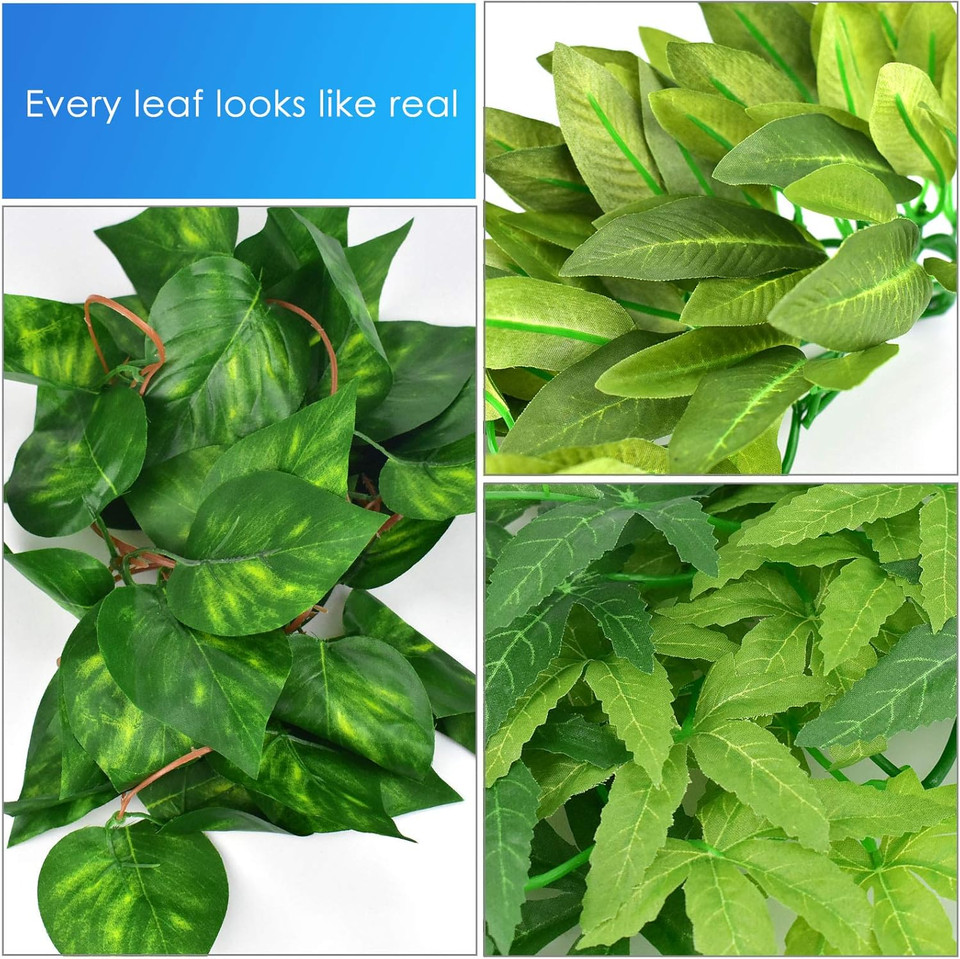 Katumo Reptile Plants, 3Pcs Amphibian Hanging Plants With Suction Cup For Lizards, Geckos, Bearded Dragons, Snake, Hermit Crab Tank Pets Habitat Decorations