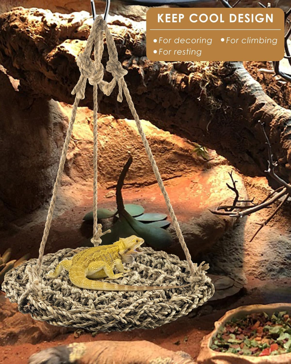 Katumo Reptile Hammock Hermit Crab Climbing Toy Bearded Dragon Lounger Lizard Terrarium Grass Hammock For Lizard Chameleon Gecko Hermit Crab Snake Hamster Parrot Small Pets
