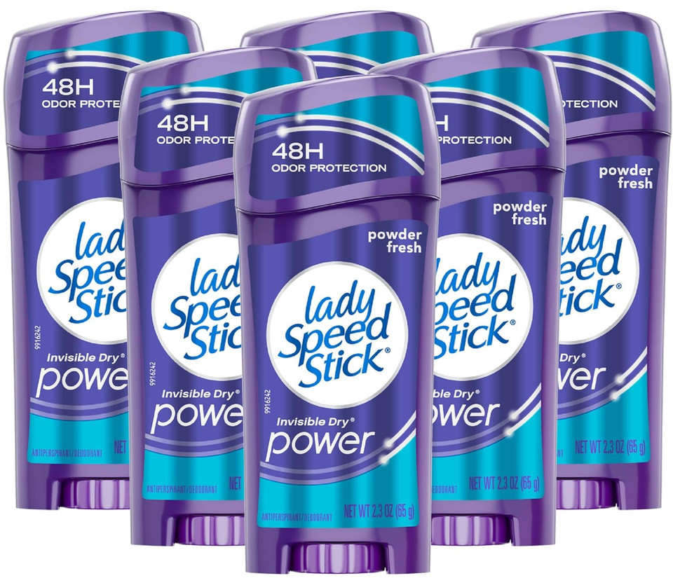 Lady Speed Stick Invisible Dry Power Underarm Antiperspirant Deodorant For Women, Powder Fresh - 2.3 Ounce (6 Pack)