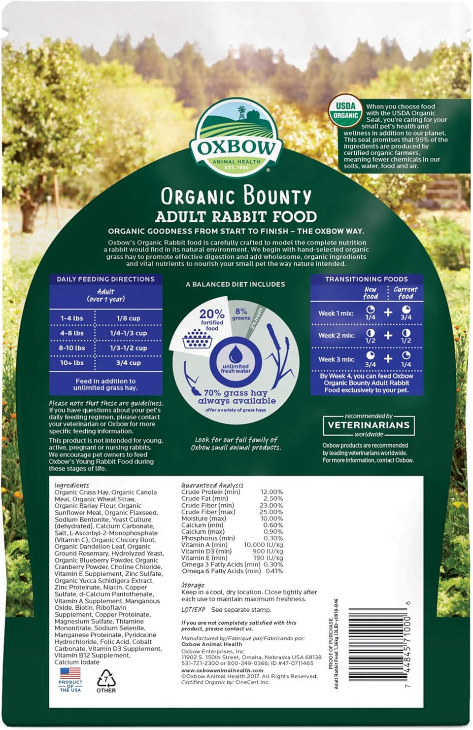 Oxbow Animal Health Organic Bounty Adult Rabbit Food - All Natural Rabbit Pellets - 3 Lb