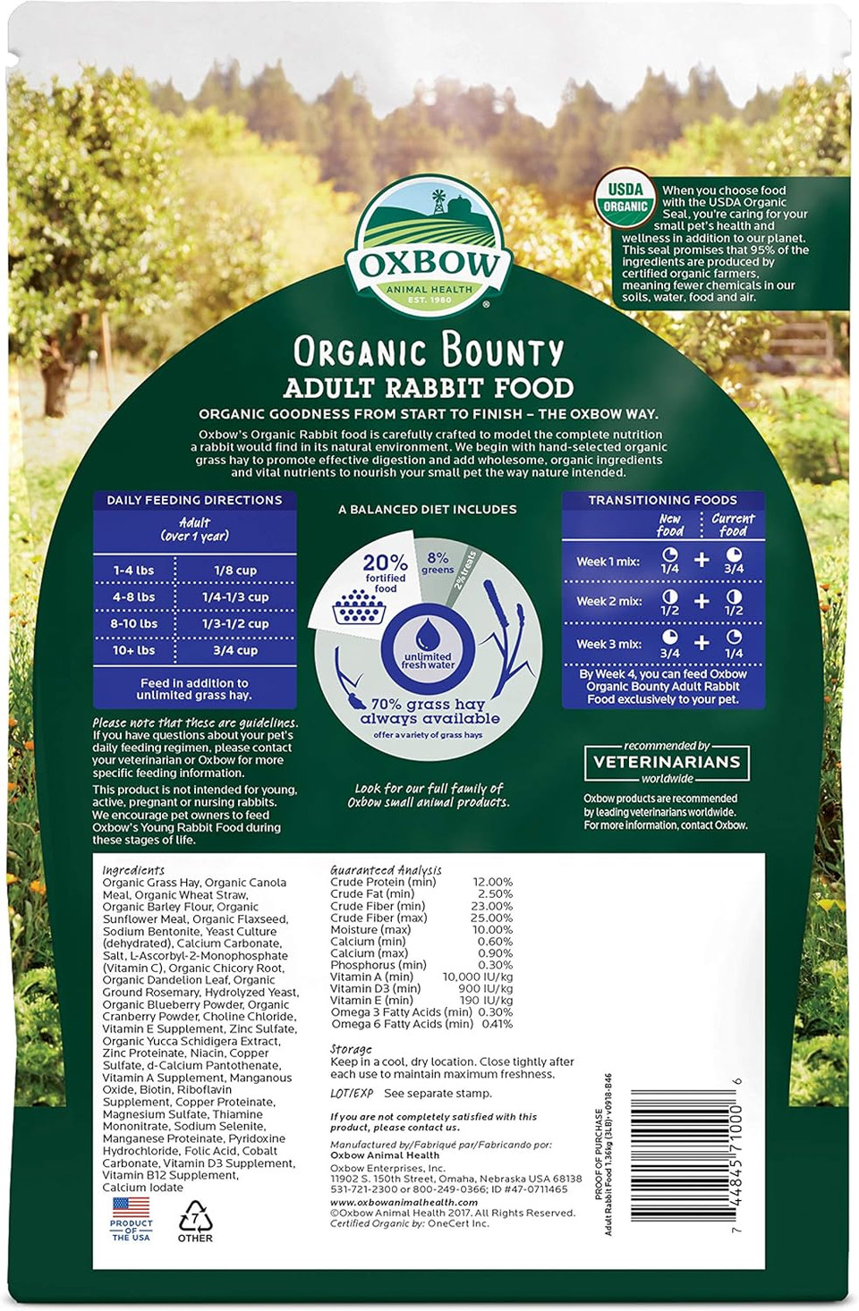 Oxbow Animal Health Organic Bounty Adult Rabbit Food - All Natural Rabbit Pellets - 3 Lb
