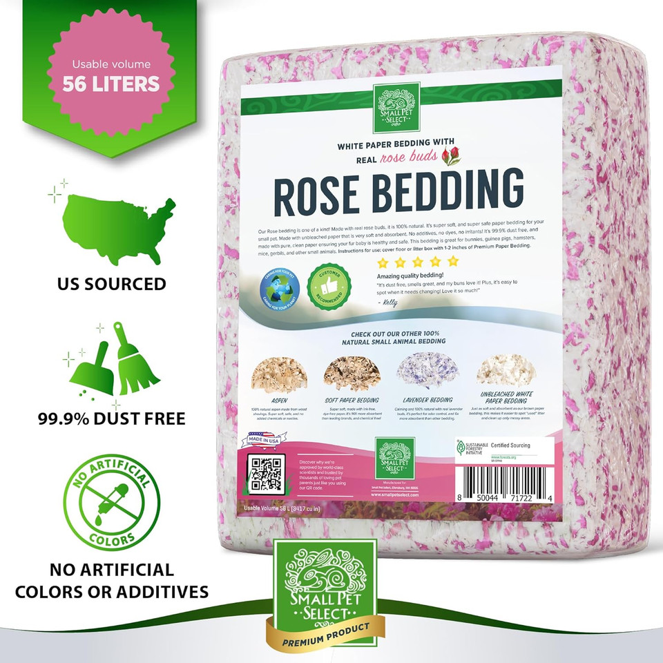 Small Pet Select - Natural Paper Bedding With Real Rose Petals, 56L