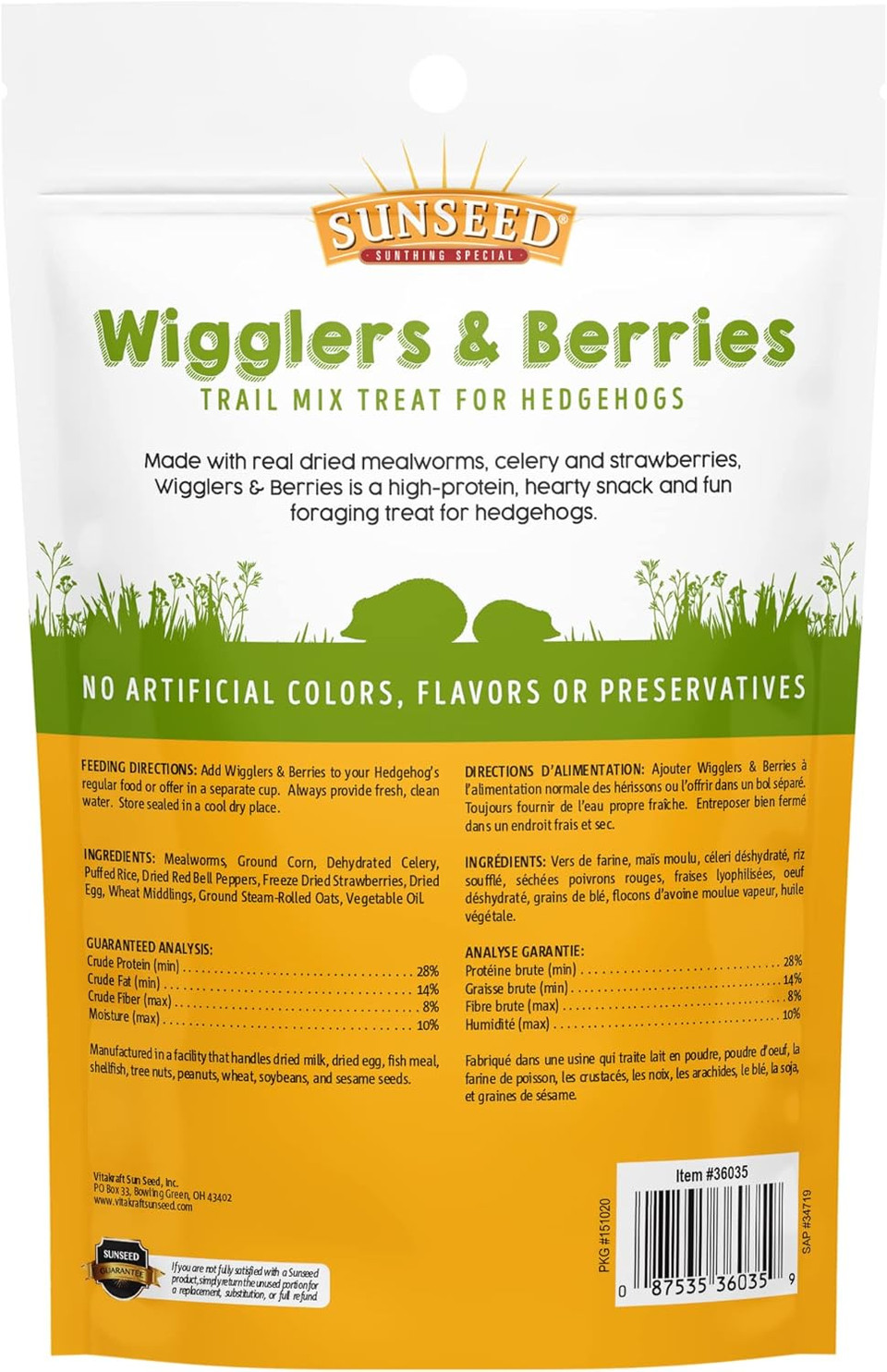 Sunseed Vita Prima Wigglers & Berries Hedgehog Treat - Mealworms For Hedgehogs - Small Animal Trail Mix Snack