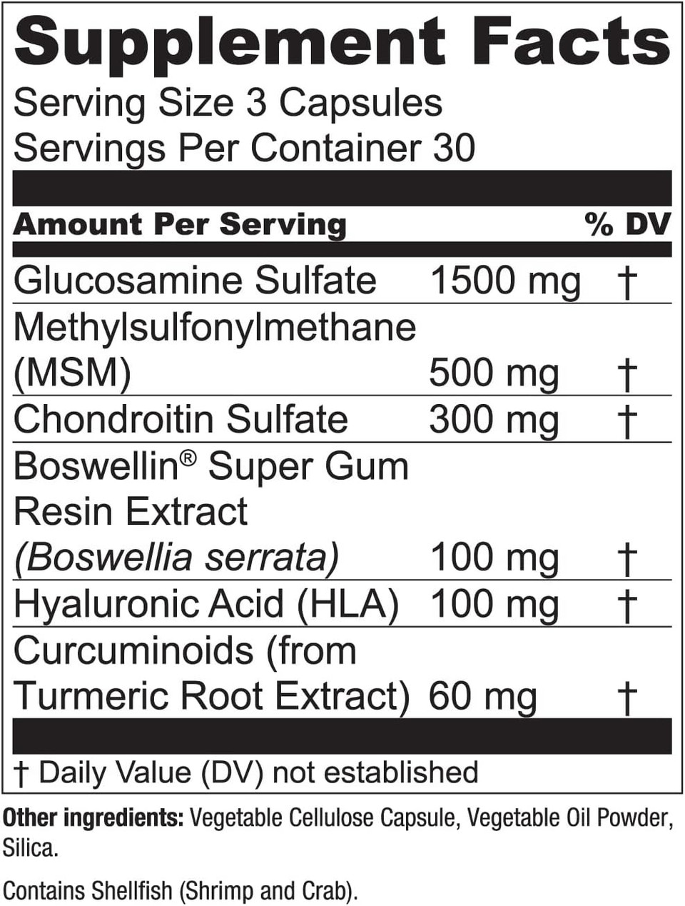 Essential Elements Glucosamine Chondroitin Msm Boswellia Serrata Hyaluronic Acid Supplement Joint Support Antioxidant Supplement For Flexibility - 90 Capsules