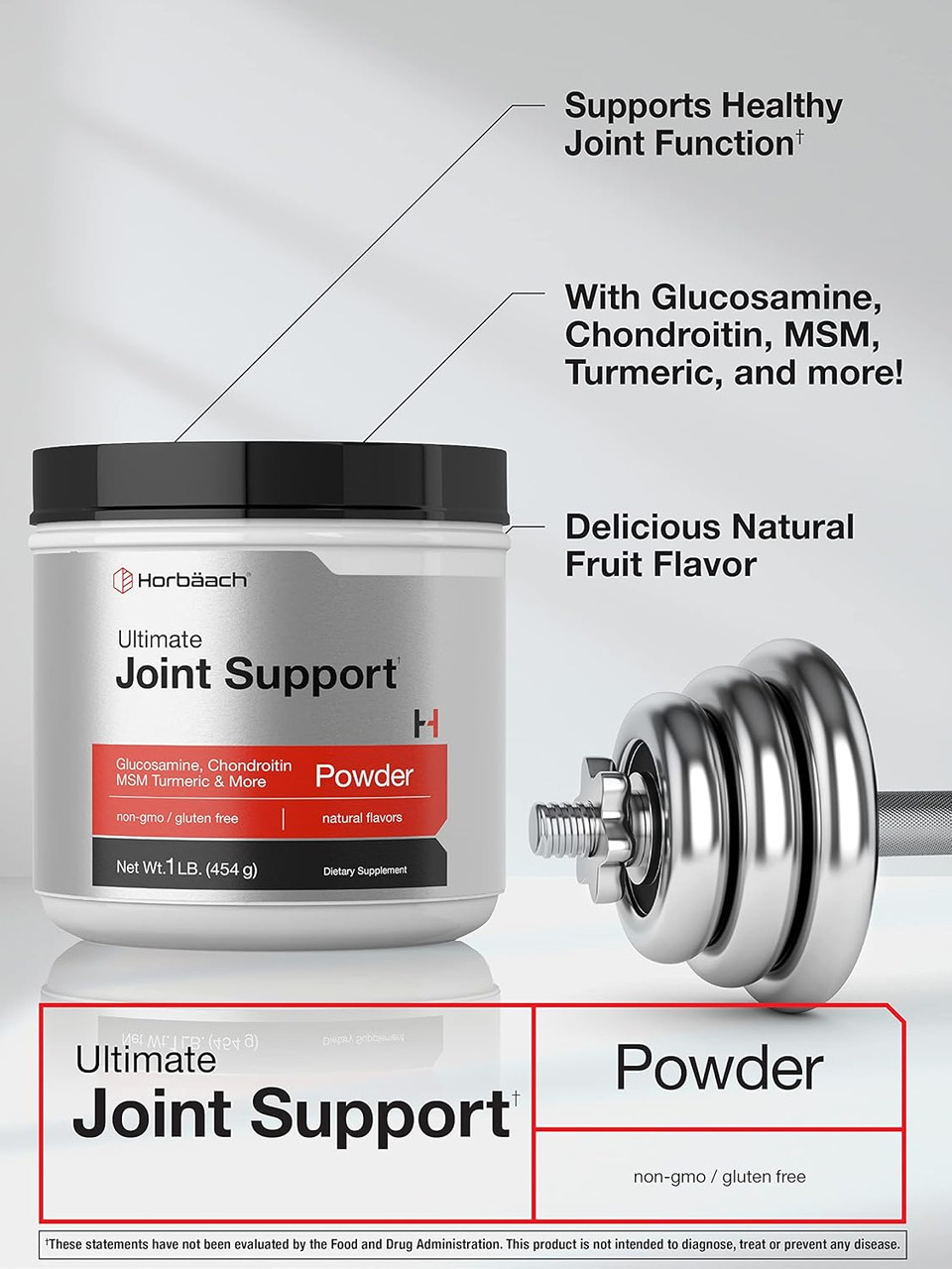 Horbã£Â¤Ach Ultimate Joint Support Powder 1 Lb | Glucosamine, Chondroitin, Msm & Turmeric | Triple Action Support Supplement For Men And Women | Non-Gmo, Gluten Free