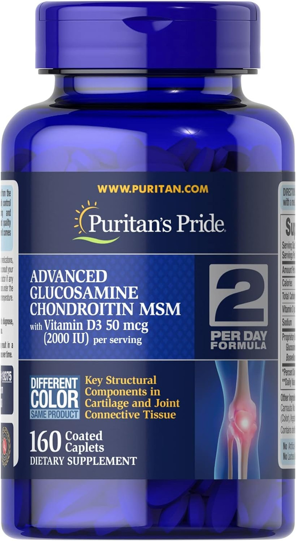 Puritan'S Pride Triple Strength Glucosamine Chondroitin With Vitamin D3 Caplets, 160 Count