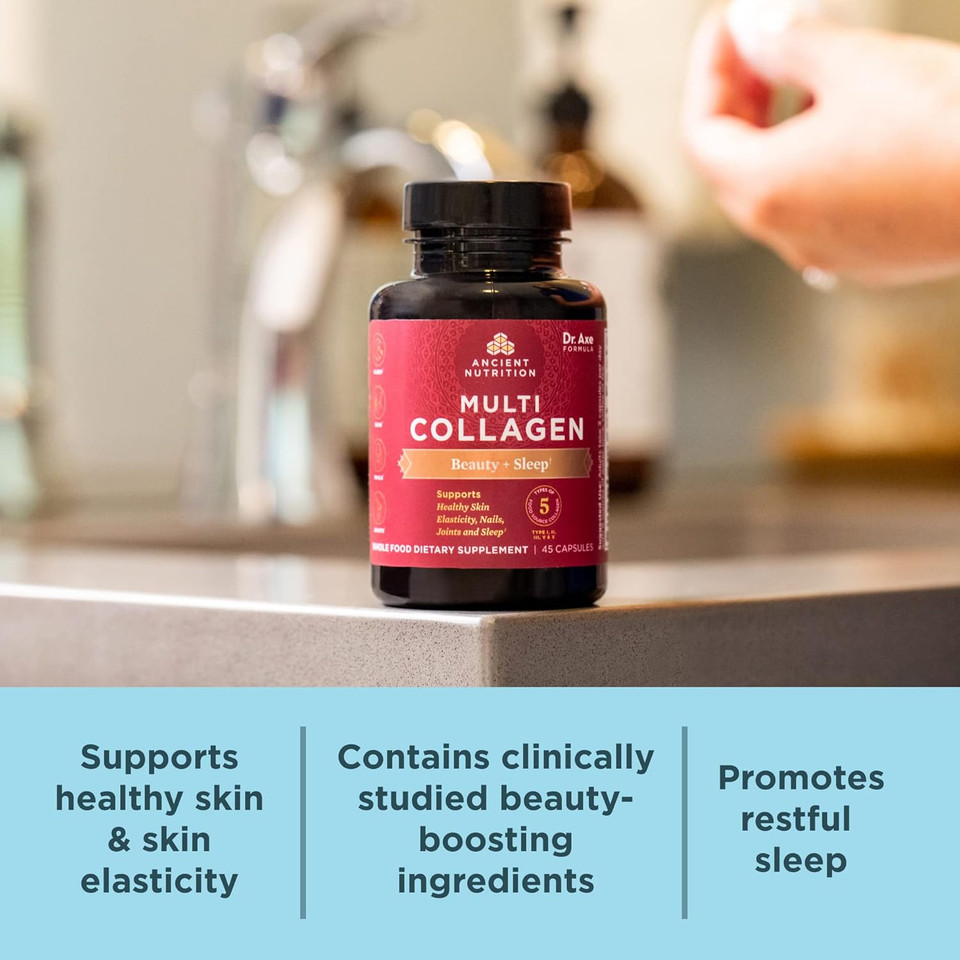 Ancient Nutrition Collagen Pills For Hair, Skin And Nails, Beauty + Sleep 90 Ct, Collagen Supplement + Magnesium, Supports Skin And Nails, Sleep, Paleo And Keto Friendly, Gluten Free