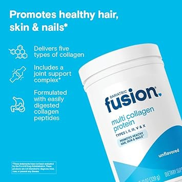 Bariatric Fusion Unflavored Multi Collagen Protein Powder | Hydrolyzed Collagen Peptides Powder Plus Joint Support Complex Of Msm And Glucosamine | Type 2 | Dairy, Gluten & Soy Free | 30 Servings