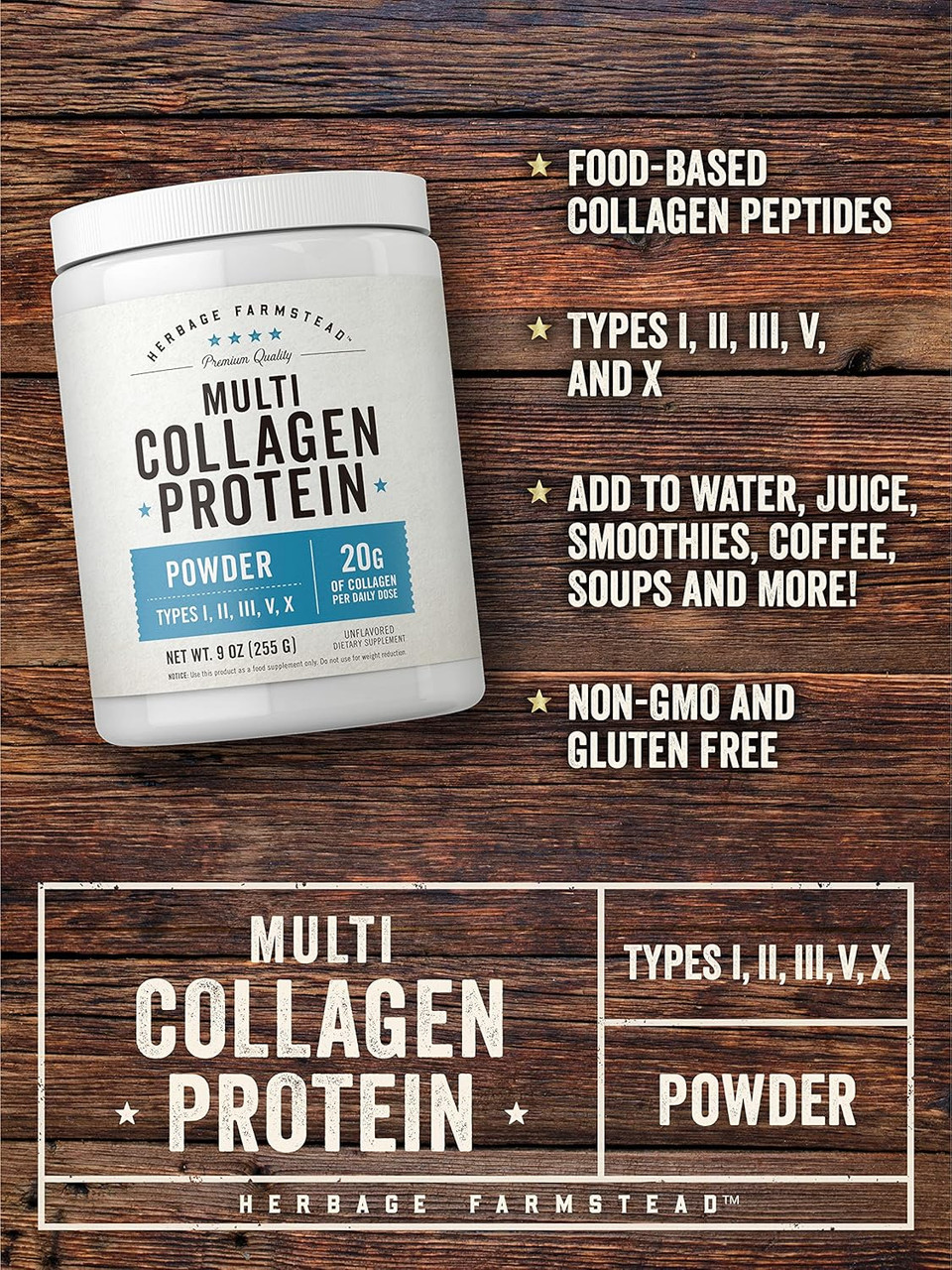 Carlyle Multi Collagen Protein Powder | 9Oz | Unflavored | Types I, Ii, Iii, V, X | 20G Per Daily Dose | Non-Gmo, Gluten Free | By Herbage Farmstead