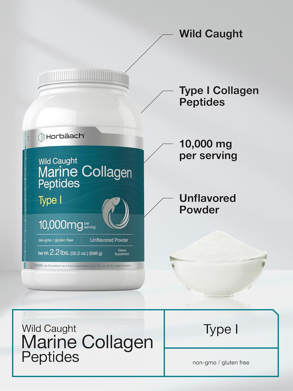 Horbã£Â¤Ach Marine Collagen Powder 2.2 Lbs | Hydrolyzed Collagen Peptides | Unflavored | Keto, Paleo, Non-Gmo, Gluten Free Supplement
