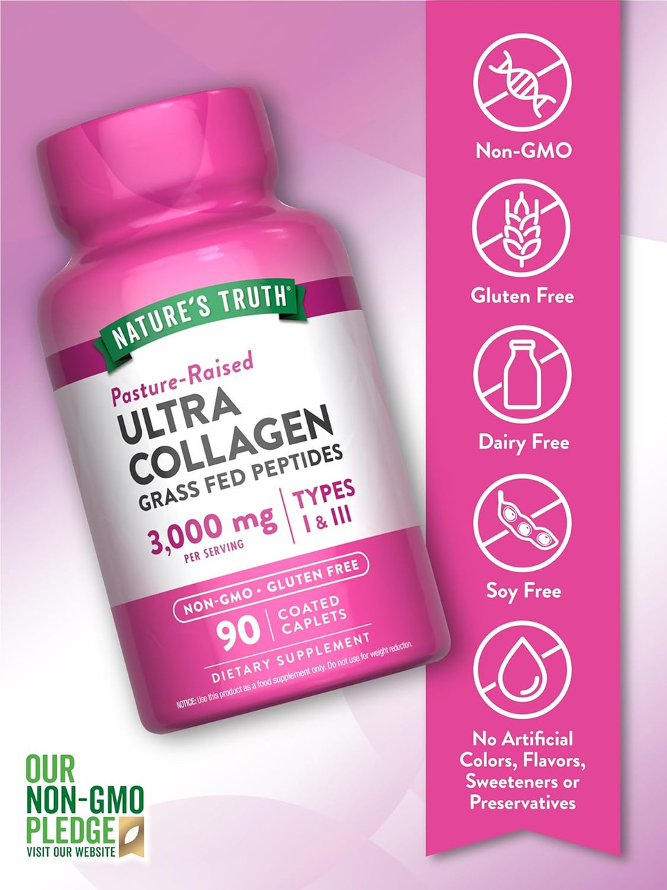 Nature'S Truth Collagen Peptides | 90 Caplets | Type 1 And 3 With Vitamin C | Grass Fed, Non-Gmo And Gluten Free Pill Supplement