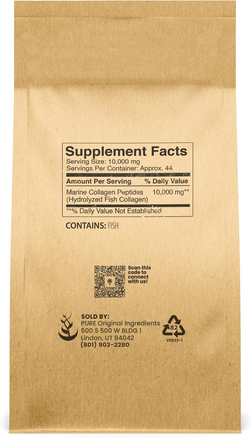 Pure Original Ingredients Marine Collagen Powder (1 Lb) Natural & Unflavored, Protein Peptides, Resealable Bag