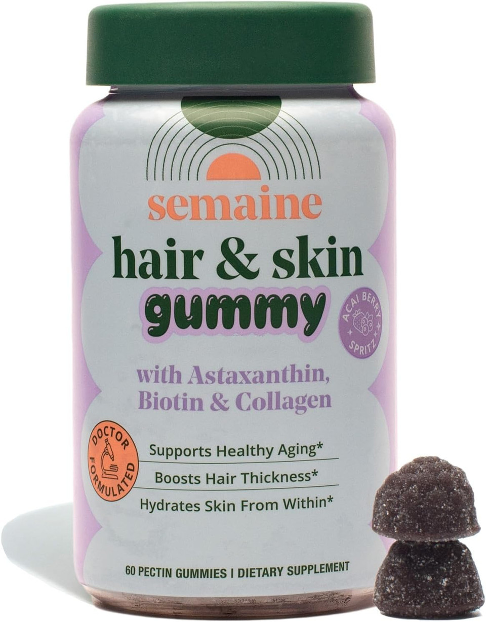 Hair & Skin Gummy  Collagen Gummy With Astaxanthin  Promotes Healthy Aging, Boosts Hair & Nail Strength, Supports Joints & Immune System, Wrinkle Support. (60 Count)