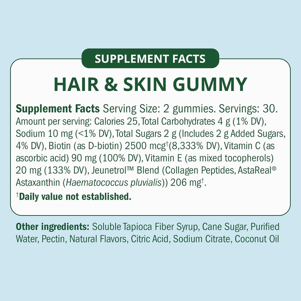 Hair & Skin Gummy  Collagen Gummy With Astaxanthin  Promotes Healthy Aging, Boosts Hair & Nail Strength, Supports Joints & Immune System, Wrinkle Support. (60 Count)