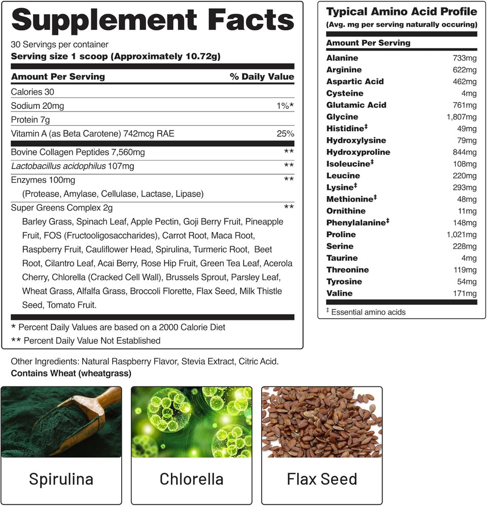 Snap Supplements Super Greens Powder With Collagen Peptides, 26 Fruits And Vegetables, Grass Fed, Non-Gmo Daily Greens Superfood For Hair, Skin, Nails & Joint Support, 30 Servings