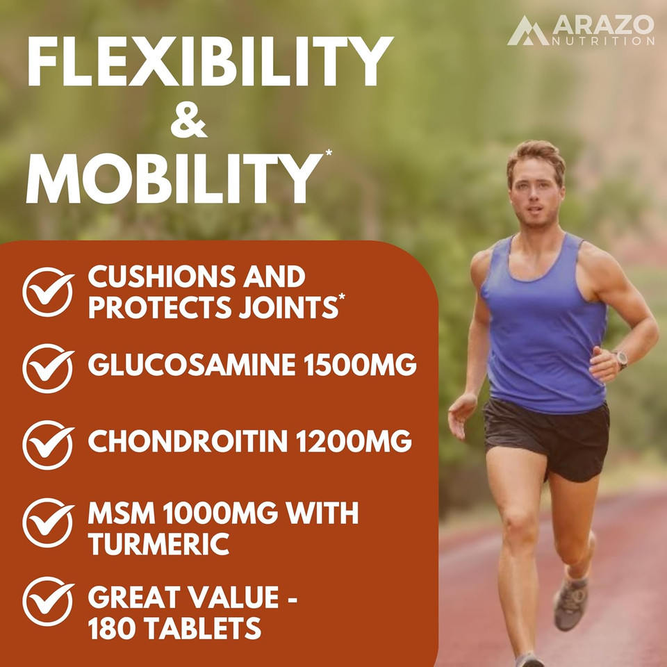 Arazo Nutrition Glucosamine Chondroitin Turmeric Msm Boswellia - Joint Support Supplement For Relief 180 Tablets For Bones, Back, Knees, Hands (180 Tablets)