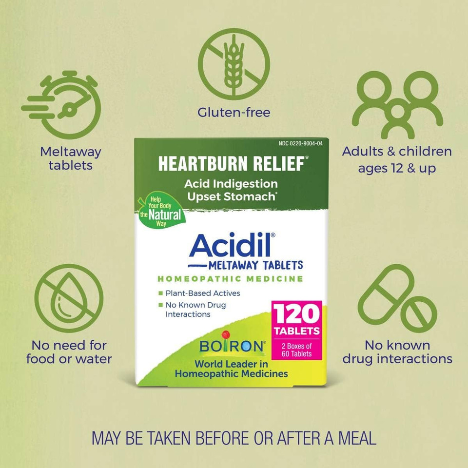 Boiron Acidil For Relief Of Acid Reflux, Heartburn, Indigestion, And Upset Stomach (2 Pack Of 60)